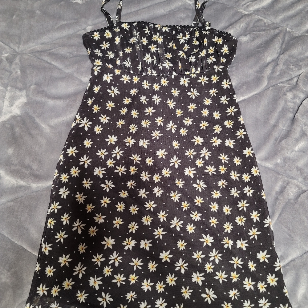 Bershka mini black dress with white flowers